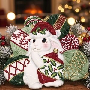 Fitz and Floyd Christmas Bunny plate Wall Decor Or Serving Tray 9”X8”